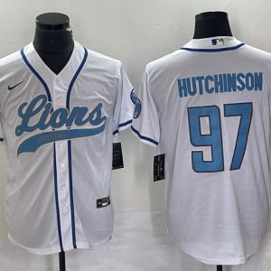 Detroit Lions #97 Aidan Hutchinson White Cool Base Stitched Jersey
