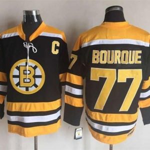 Bruins #77 Ray Bourque Black Yellow CCM Throwback New Stitched Jersey