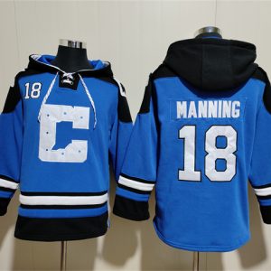 Indianapolis Colts #18 Peyton Manning Blue Ageless Must-Have Lace-Up Pullover Hoodie