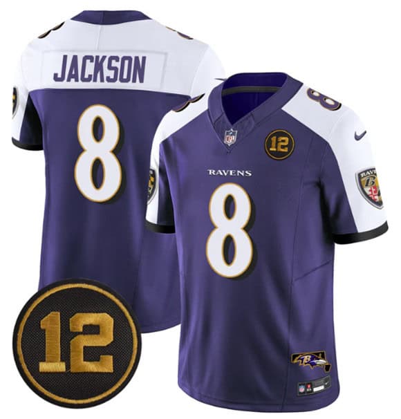 Baltimore Ravens #8 Lamar Jackson Purple Alternate 2025 F.U.S.E Jacoby Jones Patch Vapor Limited Jersey