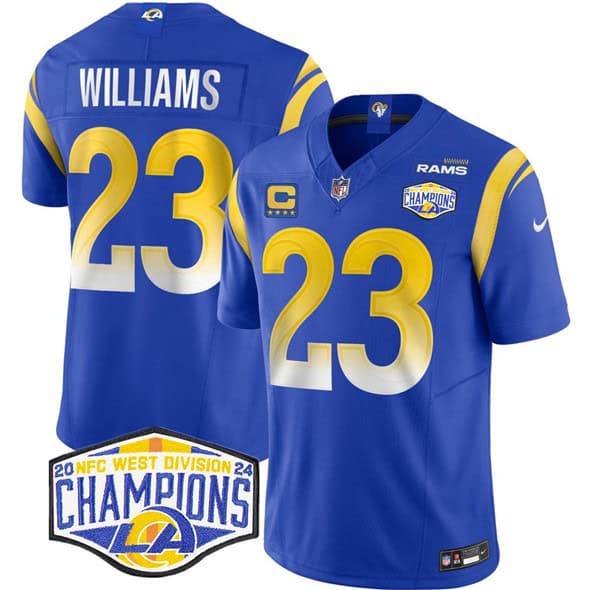 Los Angeles Rams #23 Kyren Williams Blue 2024 NFC West Champions With 4-Star C Patch F.U.S.E. Vapor Untouchable Stitched Jersey