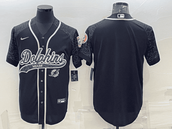 Miami Dolphins Blank Black Reflective With Patch Cool Base Stitched Baseball Jersey