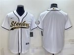 Pittsburgh Steelers Blank White With Patch Cool Base Stitched Baseball Jersey