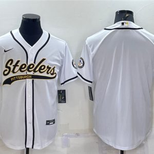 Pittsburgh Steelers Blank White With Patch Cool Base Stitched Baseball Jersey