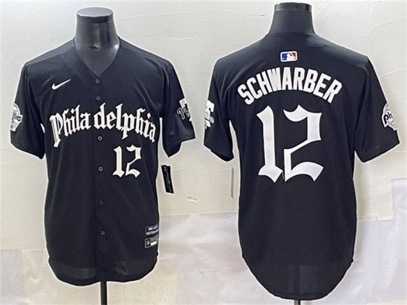 Philadelphia Phillies #12 Kyle Schwarber Black Gothic Vapor Limited Stitched Jersey