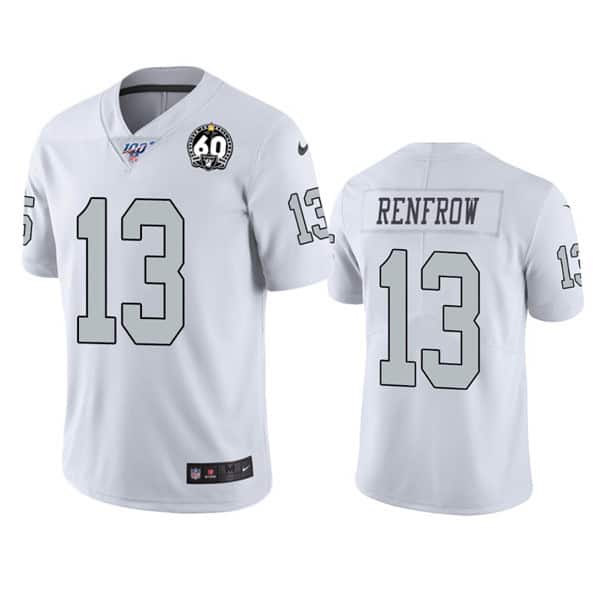 Raiders #13 Hunter Renfrow White 100th Season With 60 Patch Color Rush Limited Stitched Jersey