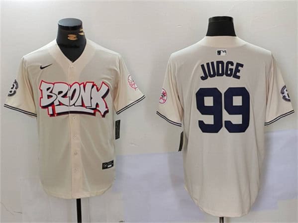New York Yankees #99 Aaron Judge Cream Bronx Graffiti V2 Vapor Limited Stitched Jersey