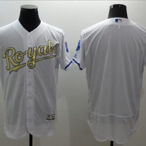 Royals Blank White FlexBase Authentic 2015 World Series Champions Gold Program Stitched Jersey