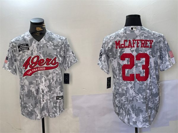 San Francisco 49ers #23 Christian McCaffrey 2024 Arctic Camo Salute To Service Stitched Jersey