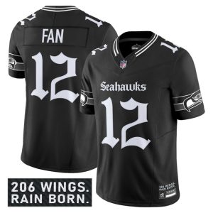 Seattle Seahawks #12 Fan Black 2025 F.U.S.E. 'Gothic Rain City Shadows Edition' Vapor Limited Football Stitched Jersey