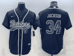 Las Vegas Raiders #34 Bo Jackson Black Reflective With Patch Cool Base Stitched Baseball Jersey