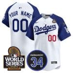 Los Angeles Dodgers Custom White Royal 2024 World Series With Fernando Memorial Patch Limited Stitched Jersey