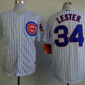 Cubs #34 Jon Lester White(Blue Strip) Cool Base Stitched Jersey