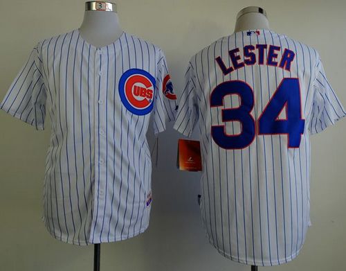 Cubs #34 Jon Lester White(Blue Strip) Cool Base Stitched Jersey