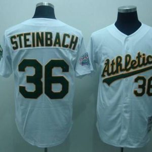 Mitchell And Ness Athletics #36 Terry Steinbach Stitched White Throwback Jersey