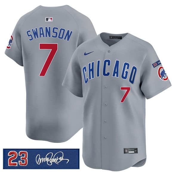 Chicago Cubs #7 Dansby Swanson Gray 'Ryne Sandberg Tribute' Vapor Limited V3 Stitched Jersey