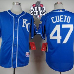 Royals #47 Johnny Cueto Light Blue Alternate 2 Cool Base W 2015 World Series Patch Stitched Jersey