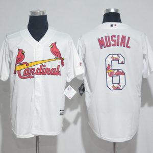 St.Louis Cardinals #6 Stan Musial White Team Logo Print Cool Base Stitched Jersey