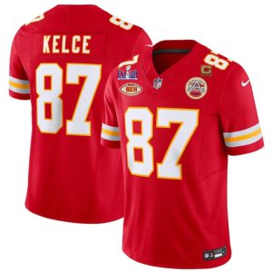 Kansas City Chiefs #87 Travis Kelce Red 2024 F.U.S.E. Super Bowl LVIII Patch With "NKH" Patch And 4-Star C Patch Vapor Untouchable Limited Stitched Jersey