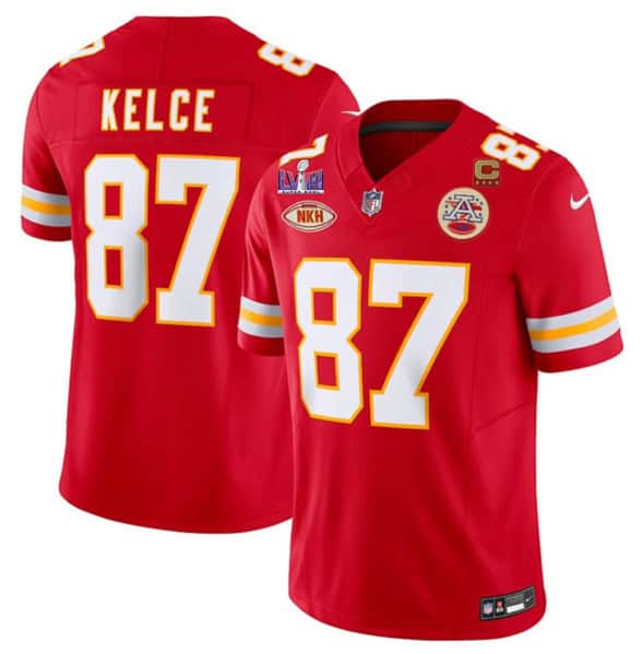 Kansas City Chiefs #87 Travis Kelce Red 2024 F.U.S.E. Super Bowl LVIII Patch With "NKH" Patch And 4-Star C Patch Vapor Untouchable Limited Stitched Jersey