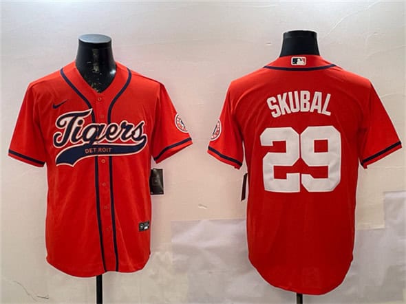 Detroit Tigers #29 Tarik Skubal Orange With Patch Cool Base Stitched Jersey