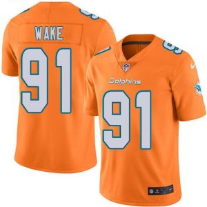 Dolphins #91 Cameron Wake Orange Stitched Limited Rush Nike Jersey