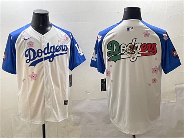Los Angeles Dodgers Team Big Logo White Royal 2025 Tokyo Series Limited Stitched Jersey