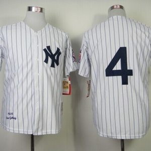 Mitchelland Ness 1939 Yankees #4 Lou Gehrig White Throwback Stitched Jersey