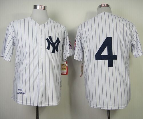 Mitchelland Ness 1939 Yankees #4 Lou Gehrig White Throwback Stitched Jersey