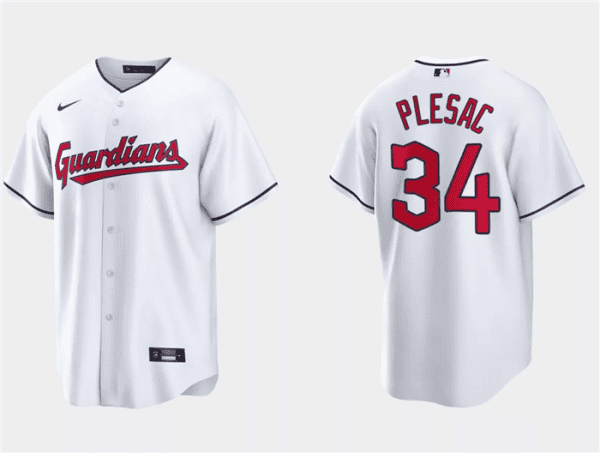 Cleveland Guardians #34 Zach Plesac White Cool Base Stitched Jersey