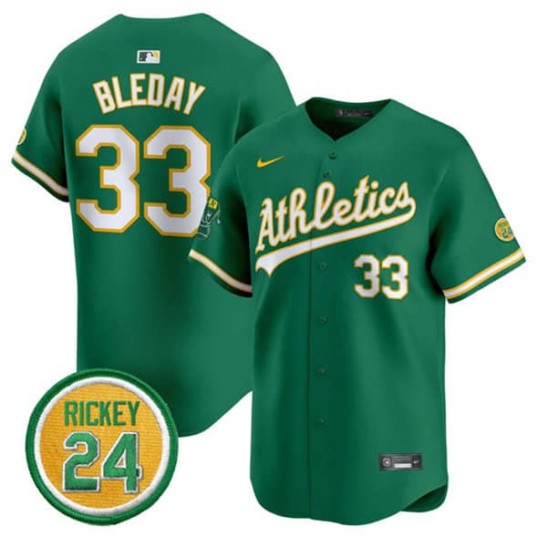 Oakland Athletics #33 JJ Bleday Green 2024 Limited With Rickey Henderson Patch Stitched Jersey