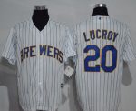 Brewers #20 Jonathan Lucroy White(Blue Strip) New Cool Base Stitched Jersey