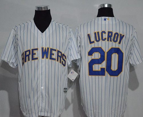 Brewers #20 Jonathan Lucroy White(Blue Strip) New Cool Base Stitched Jersey