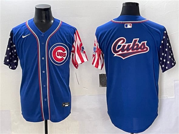 Chicago Cubs Team Big Logo Royal 2025 Independence Day Vapor Premier Limited Stitched Jersey