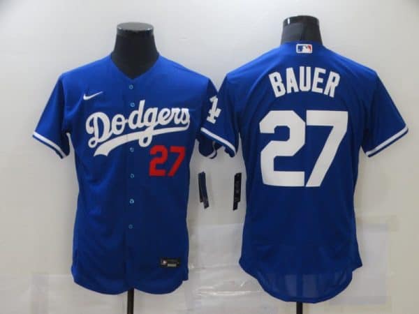 Los Angeles Dodgers #27 Trevor Bauer Blue Flex Base Sttiched Jersey
