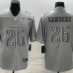 Philadelphia Eagles #26 Miles Sanders Gray Super Bowl LVII Patch Atmosphere Fashion Stitched Jersey