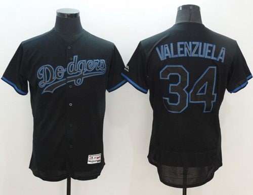 Dodgers #34 Fernando Valenzuela Black Fashion Flexbase Authentic Collection Stitched Jersey