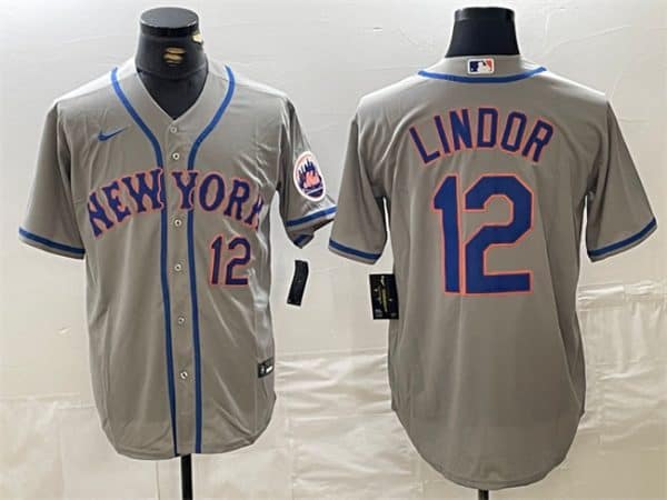 New York Mets #12 Francisco Lindor Grey Stitched Jersey