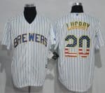 Brewers #20 Jonathan Lucroy White(Blue Strip) USA Flag Fashion Stitched Jersey