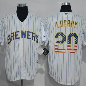 Brewers #20 Jonathan Lucroy White(Blue Strip) USA Flag Fashion Stitched Jersey