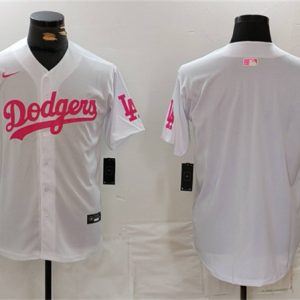 Los Angeles Dodgers Blank White Pink Vin Kobe Patch Stitched Jersey