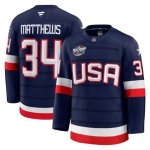 USA #34 Auston Matthews Navy 2025 4 Nations Face-Off Stitched Jersey