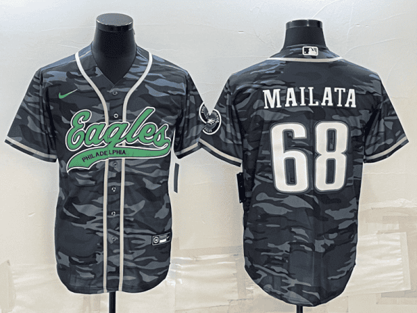 Philadelphia Eagles #68 Jordan Mailata Gray Camo With Patch Cool Base Stitched Jersey