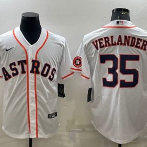 Houston Astros #35 Justin Verlander White With Patch Cool Base Stitched Jersey