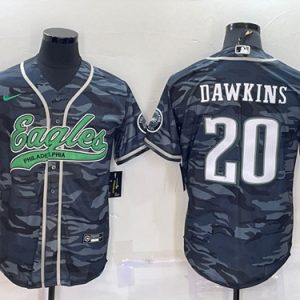 Philadelphia Eagles #20 Brian Dawkins Gray Camo With Patch Cool Base Stitched Baseball Jersey