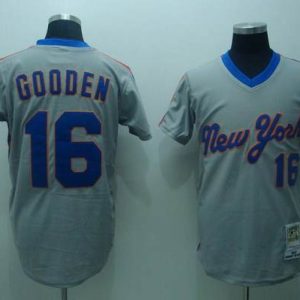 Mitchell And Ness Mets #16 Dwight Gooden Stitched Grey Throwback Jersey