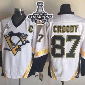 Penguins #87 Sidney Crosby White CCM Throwback 2016 Stanley Cup Champions Stitched Jersey
