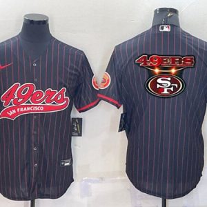 San Francisco 49ers Team Big Logo Black With Patch Cool Base Stitched Baseball Jersey