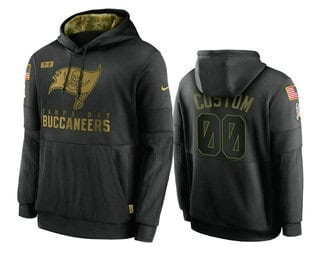 Tampa Bay Buccaneers Customized 2020 Black Salute To Service Sideline Performance Pullover NFL Hoodie