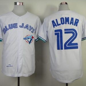 Mitchell And Ness 1993 Blue Jays #12 Roberto Alomar White Throwback Stitched Jersey